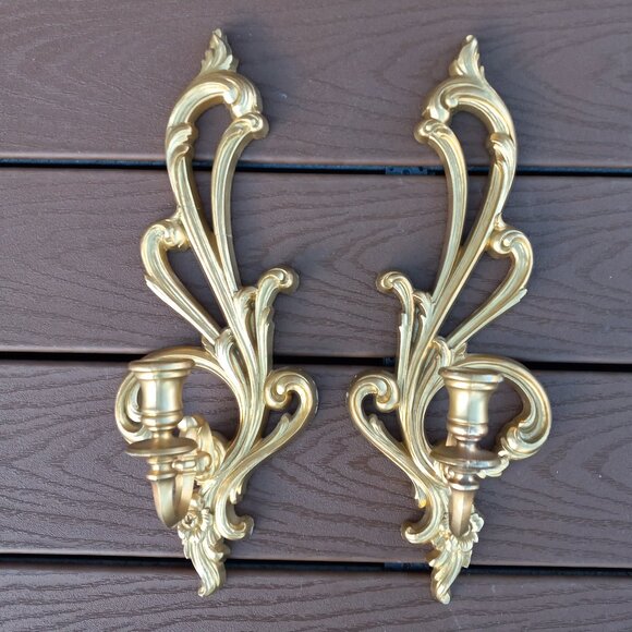 Vintage Syroco Gold Ornate Wall Sconces Candle Holders Set of 2 # 2336 DAMAGED - Picture 1 of 16